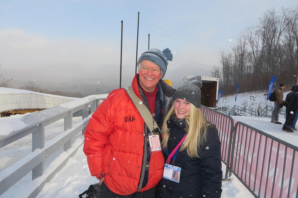 Kathrin Moser and reporter Naj Wikoff in Lake Placid 